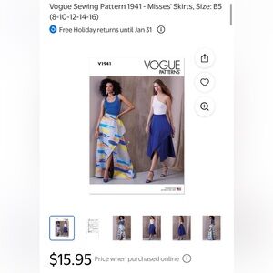 Vogue V1941 Size B5 Sewing Pattern Asymmetrical Wrap Skirts